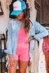 Light Wash Distressed Frayed Long Denim Jacket